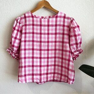 Buru Los Angeles pink Gingham Women's Blouse EUC size medium